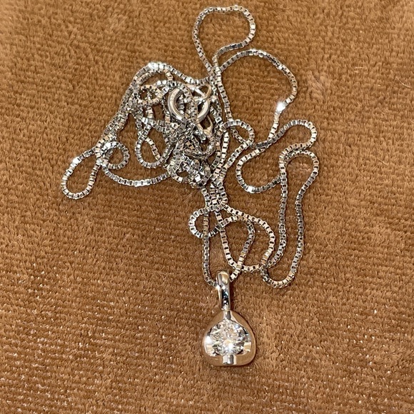 Solid 14K White Gold Natural Diamond Solitaire Pendant Box Link Chain Necklace - Picture 14 of 15